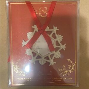 Lenox White Snowflake Gift Tag Ornament with Red Ribbon
